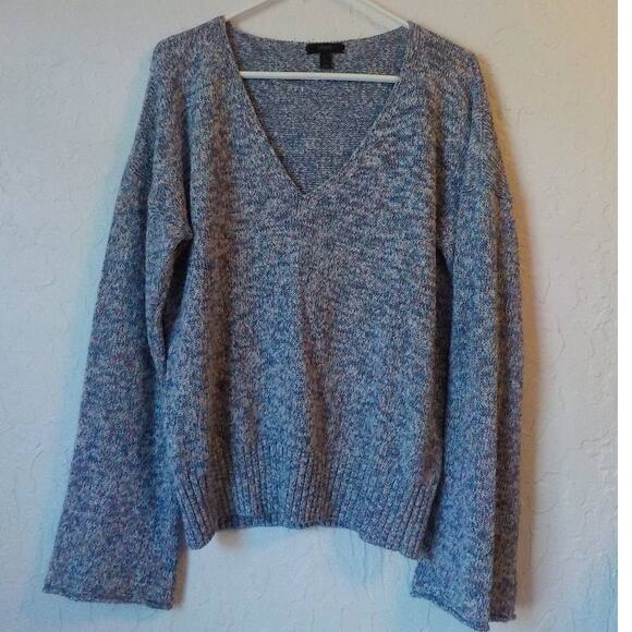J Crew Blue Soft Knit Pullover Sweatshirt Flare Sleeves  H8986 Women Size Large - Picture 2 of 9